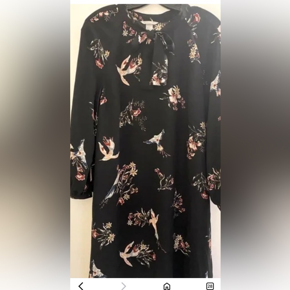H&M Black Dress with Colorful Bird Design